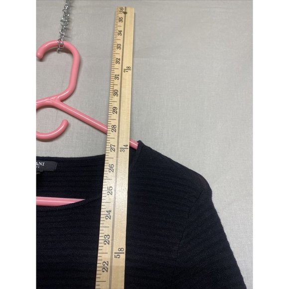 Alfani Womens Petite Long Sleeve Knit Ribbed Sweater Black M Cuffs Modern Shirt - Picture 2 of 5